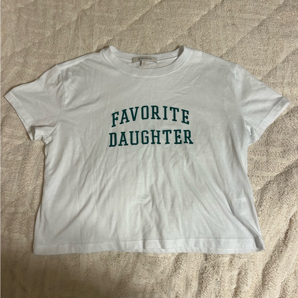 Favorite daughter Cropped Collegiate Tee in White & Juniper green size xs